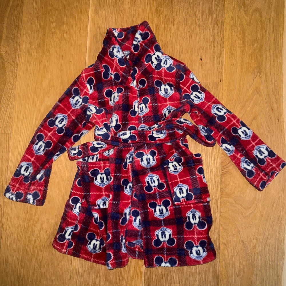 Disney Mickey Mouse Red Plaid Kids Robe